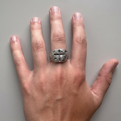 RAW CROSS SIGNET RING