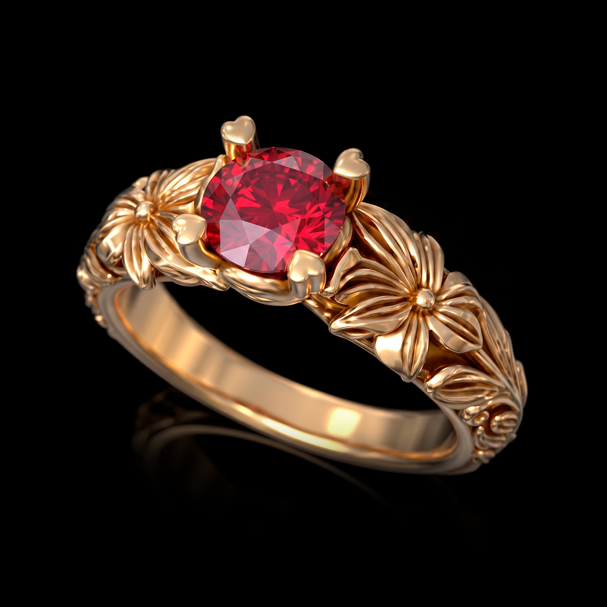 FLORAL SOLITAIRE RING