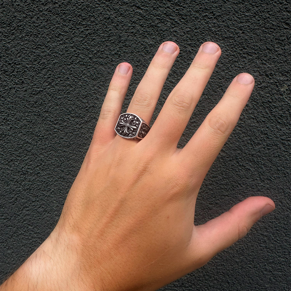 ORNATE CROSS SIGNET RING