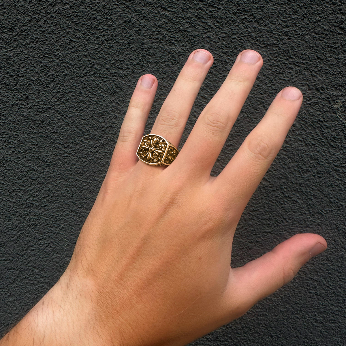 ORNATE CROSS SIGNET RING