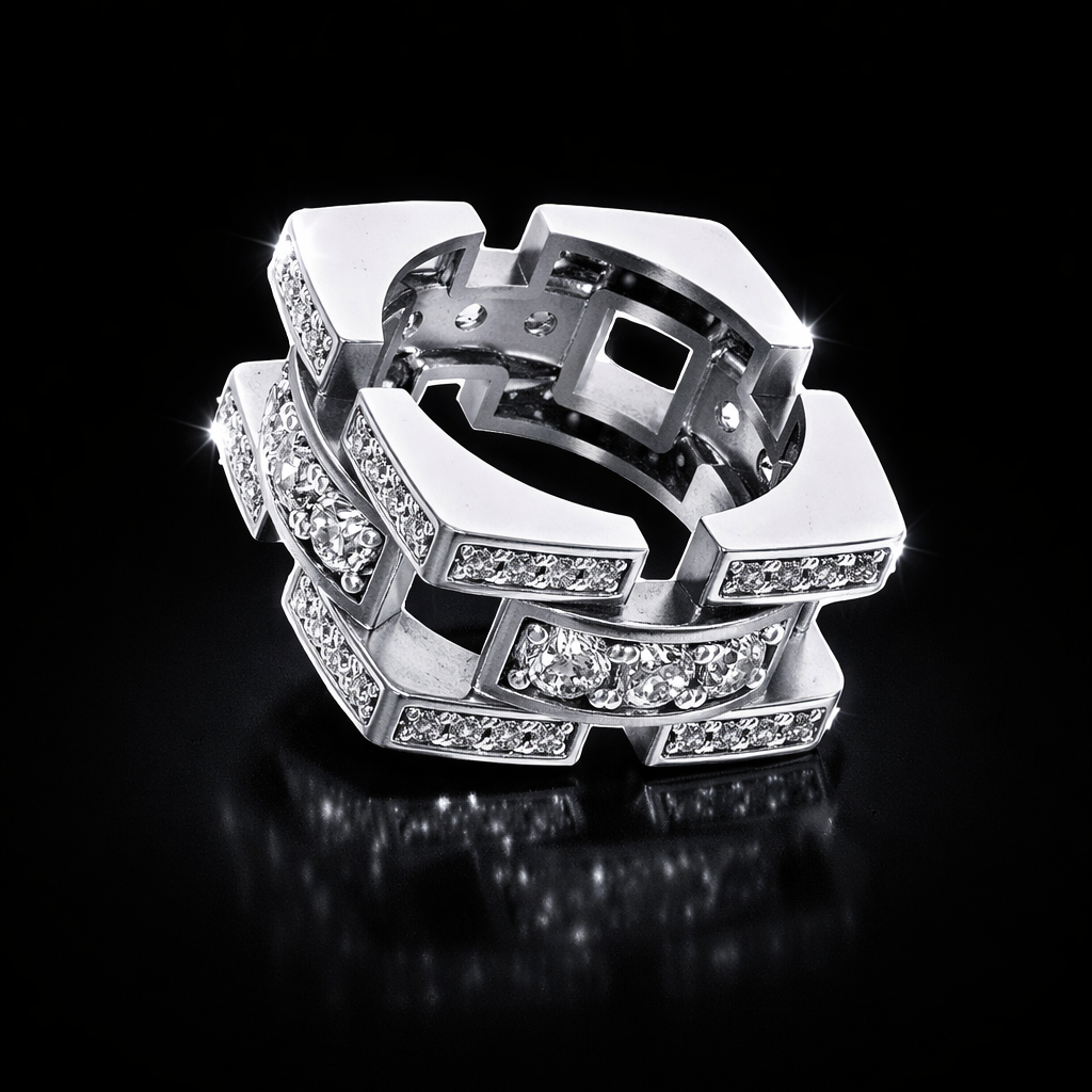 CHUNKY DIAMOND SILVER RING